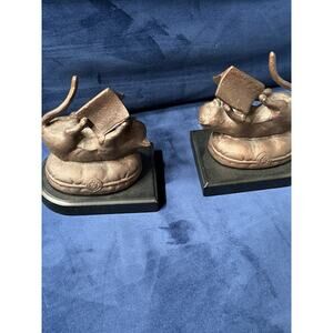 Vintage SPI Solid Brass CURIOUS CATS on Cushion Reading Books Bookends Set
